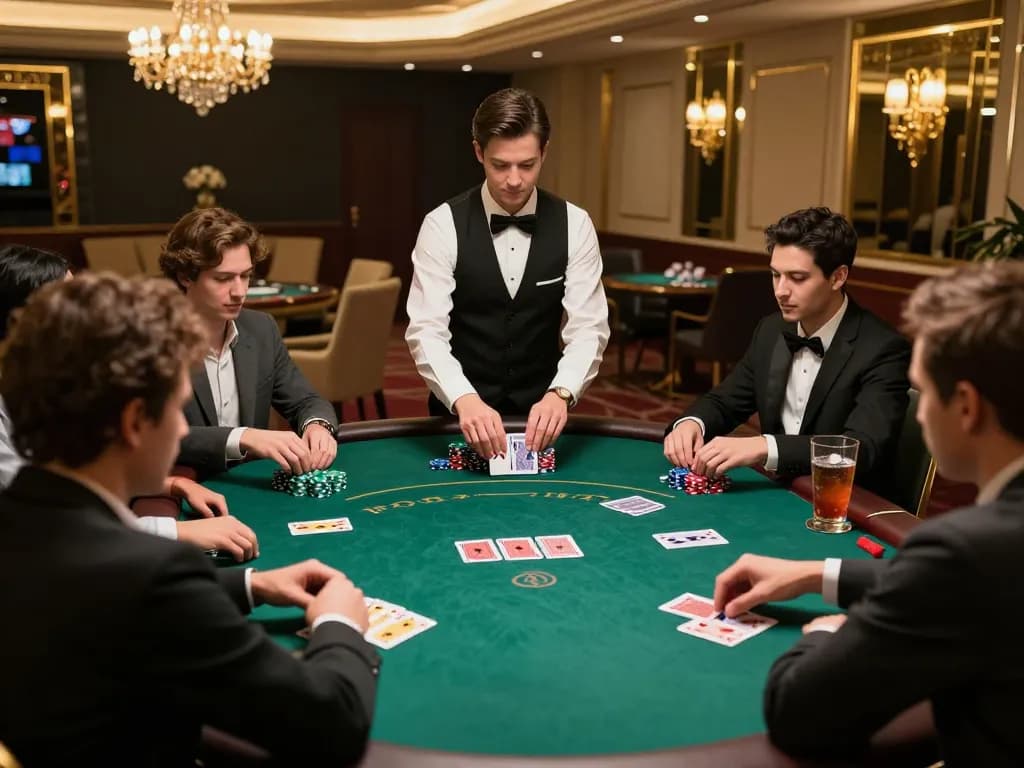 TR88 players engaging in a strategic poker game at a luxurious casino.