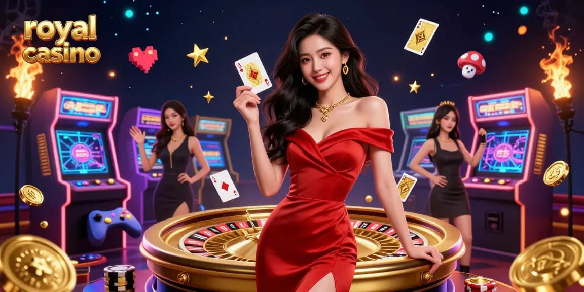 Experience thrilling games at royal x casino with stunning visuals, poker chips, and glowing arcade elements.