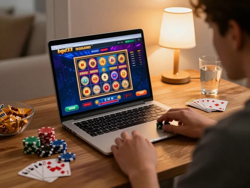 Engaging gameplay on bgd33online platform while enjoying a cozy home gaming environment.