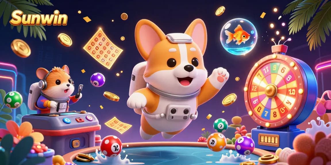 Experience thrilling gameplay with Sunwin as a cartoon astronaut corgi explores a cosmic casino.