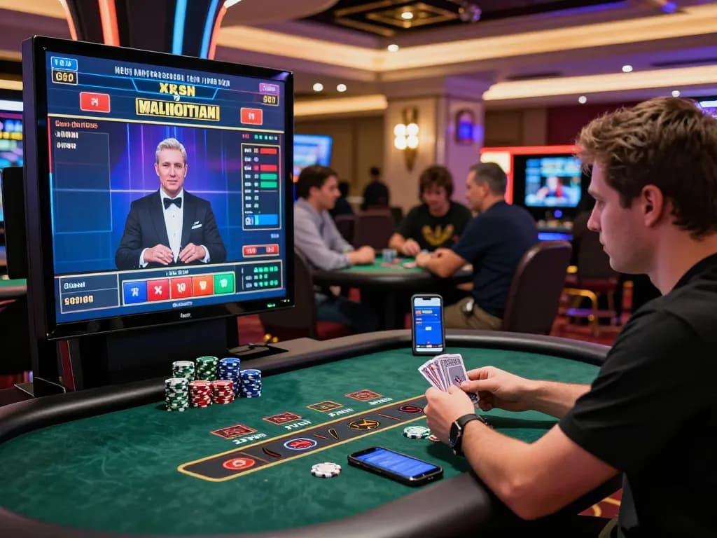 Engaging player enjoying an exciting game at XX88 online casino with vibrant atmosphere and modern decor.