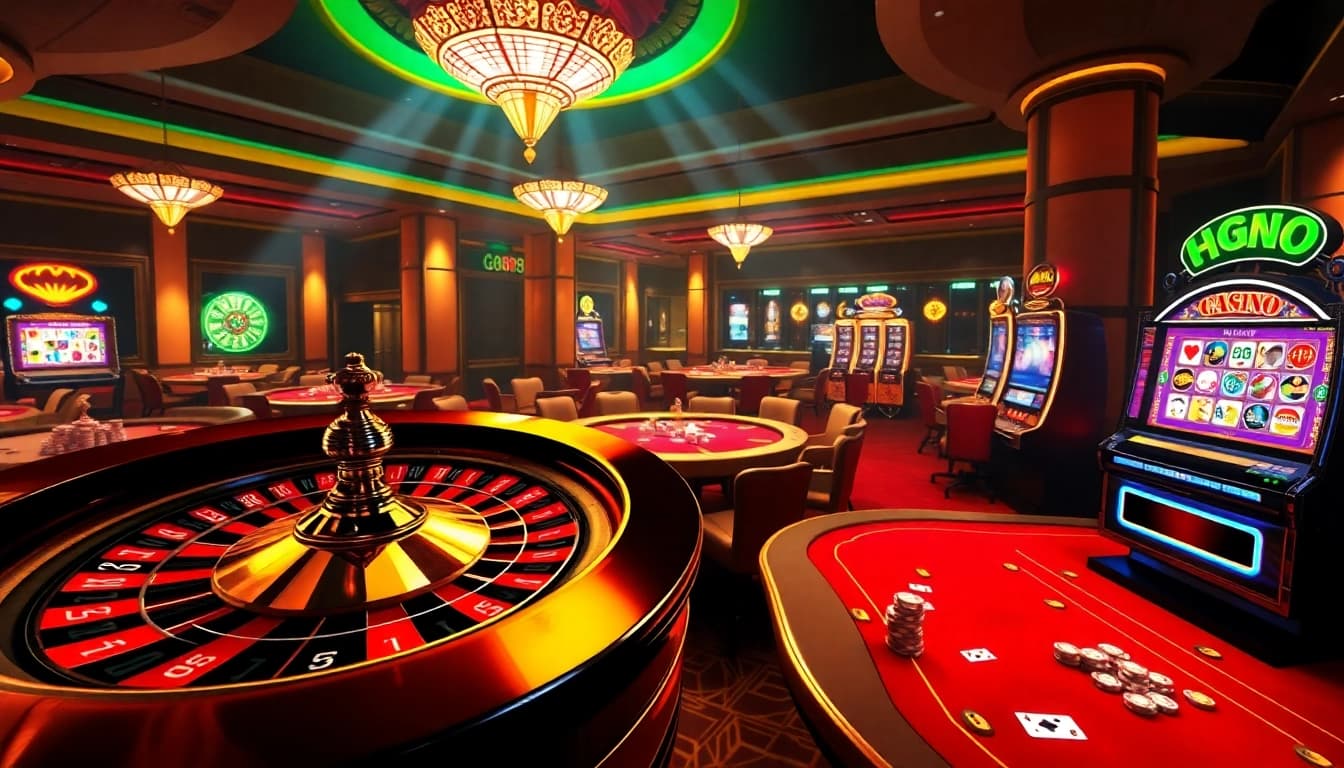 Experience thrilling gambling with GG88 media showcasing roulette, poker, and slot machines.