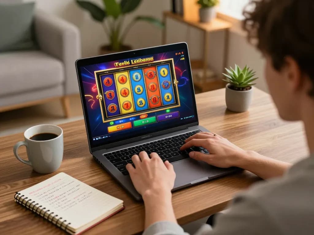 TG88 player enjoying slots on a home laptop with personal elements around