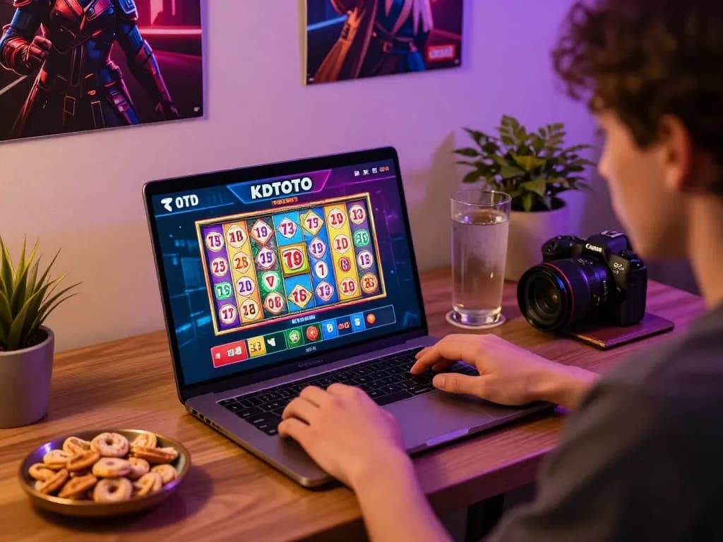 KDTOTO online gaming experience with colorful slot games at cozy home setup.