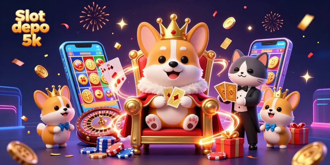 Experience Slot depo 5k with thrilling gameplay, vibrant colors, and celebratory elements in an engaging casino scene.