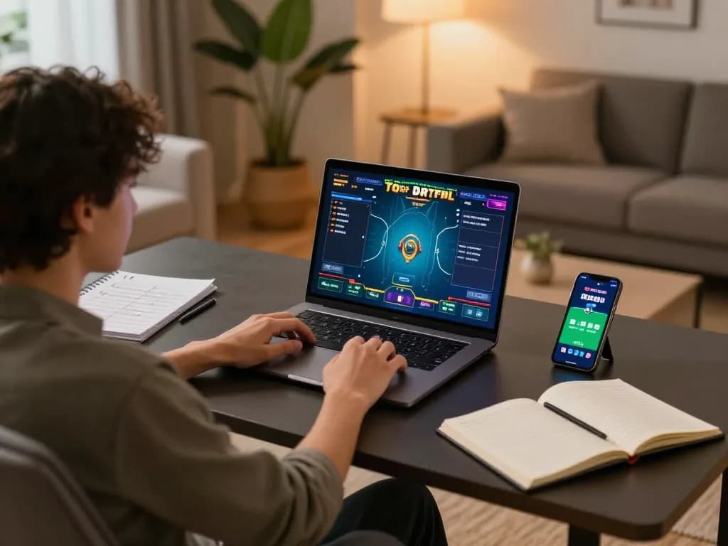 Tg88 player engaging in strategic online gambling session at home desk