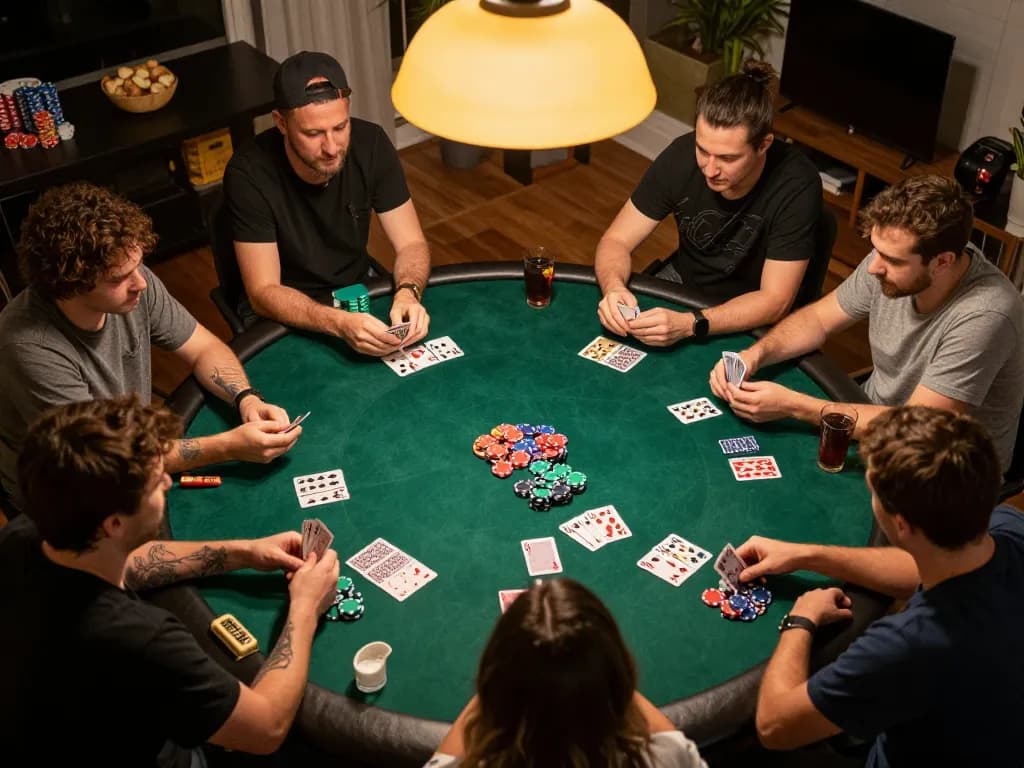 Players enjoying a friendly poker night at home, highlighting engagement in non gamstop casinos