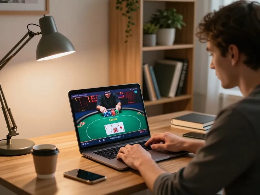 uu88 player strategizing in a modern home office during online poker game
