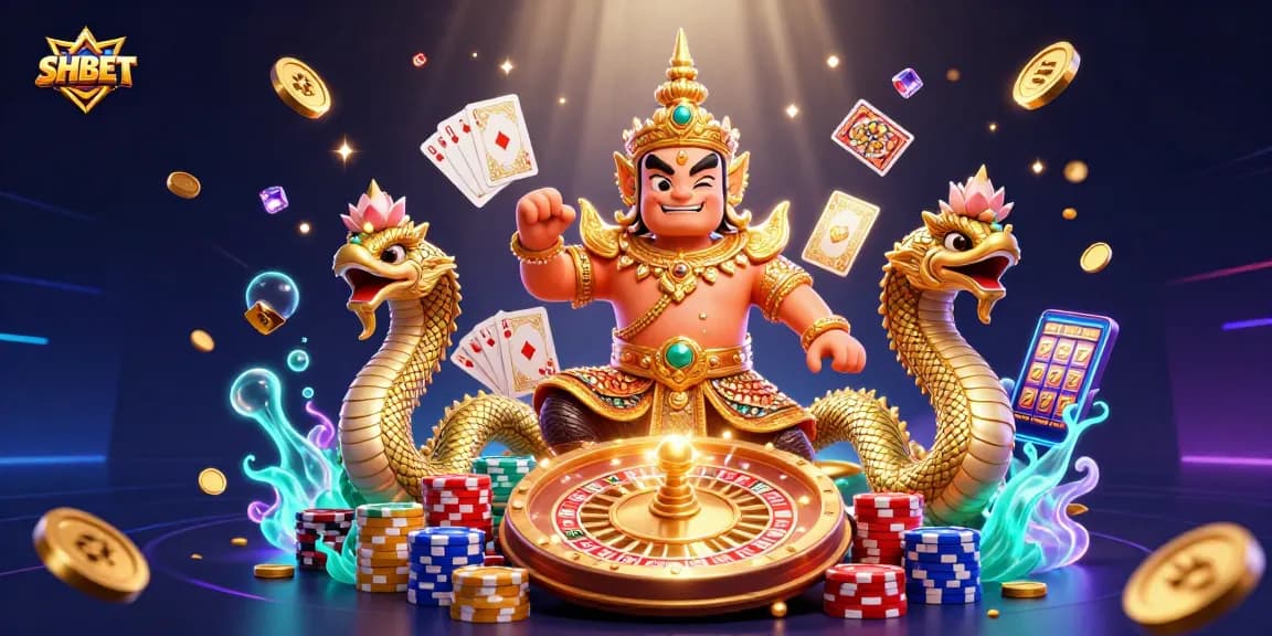 Experience thrilling gameplay with SHBET's vibrant 3D illustration showcasing casino excitement and dynamic wins.