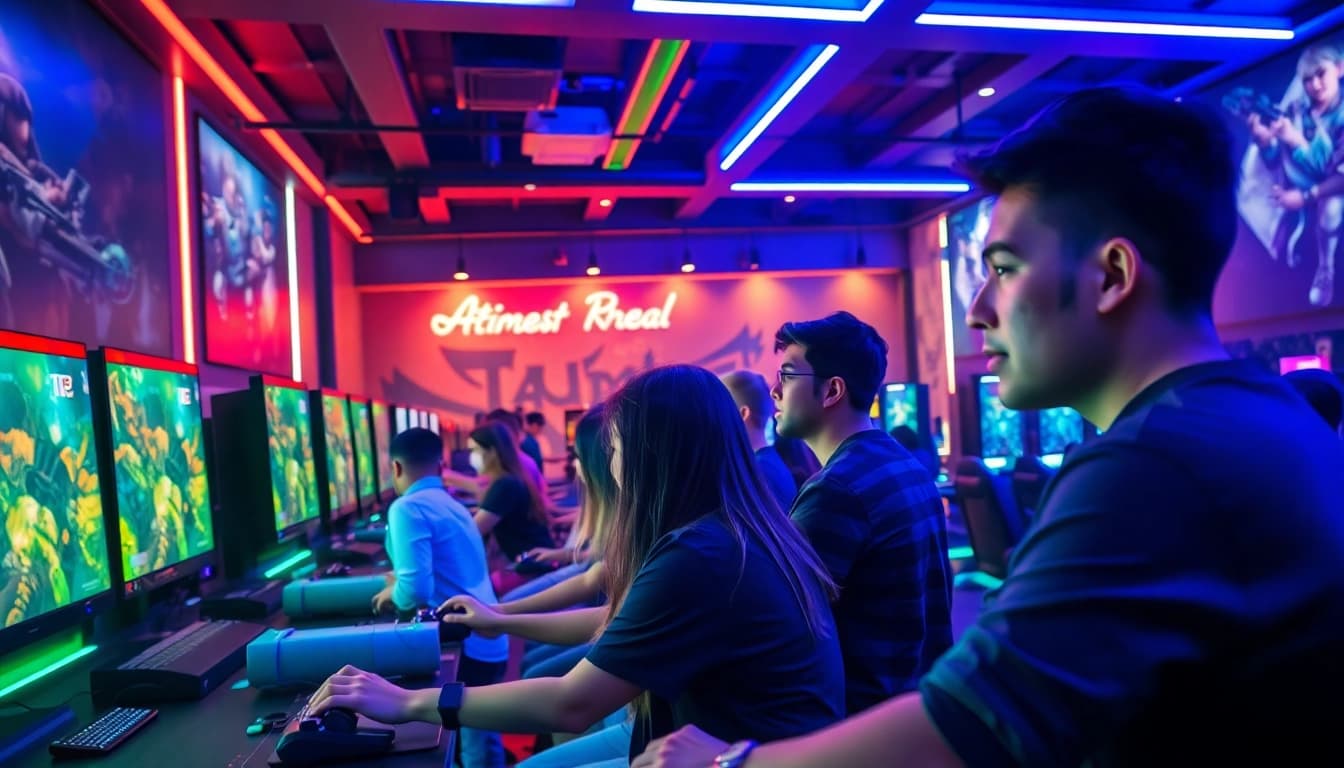 Engaged players experience AT99娛樂 in a vibrant, modern gaming environment.