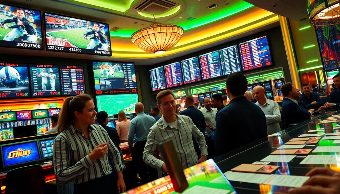Experience the thrill of Sportsbetting with vibrant casino activities and enthusiastic gamblers.