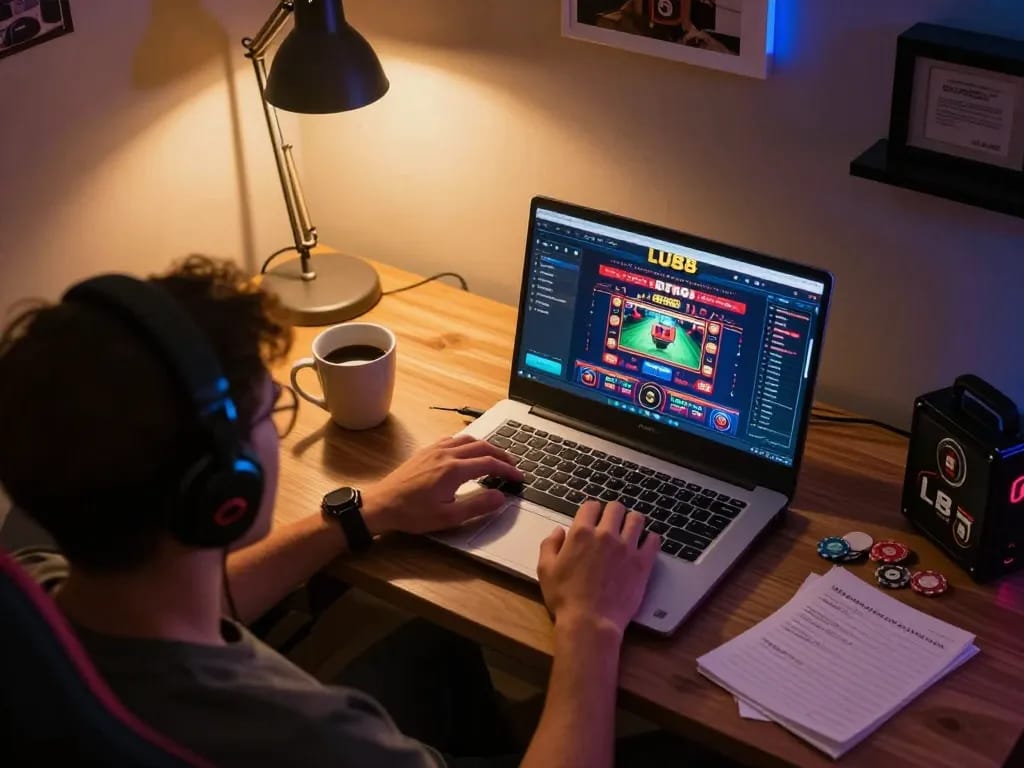 Engaging online poker experience on LU88 with a player at home enjoying gaming.