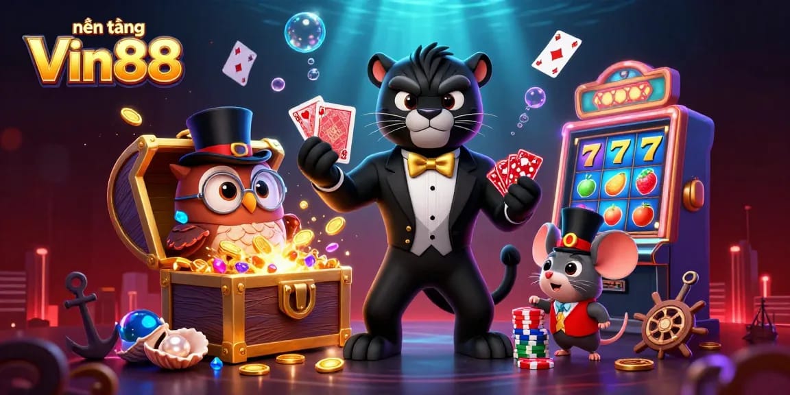 Engage with the vibrant nền tảng Vin88 casino scene showcasing stylish characters and dynamic gaming elements.