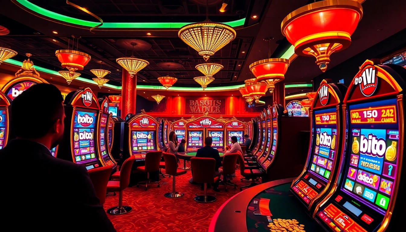 Experience the thrill of winning at bro138's exciting slot machines in a vibrant casino setting.