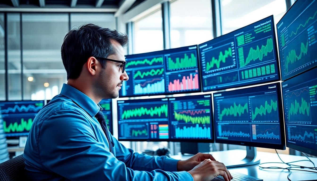 Visualize machine learning in supply chain through a professional data scientist analyzing patterns.