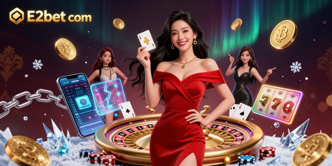 Experience E2bet com with a beautiful dealer at a dynamic casino setting, showcasing excitement and gaming opportunities.