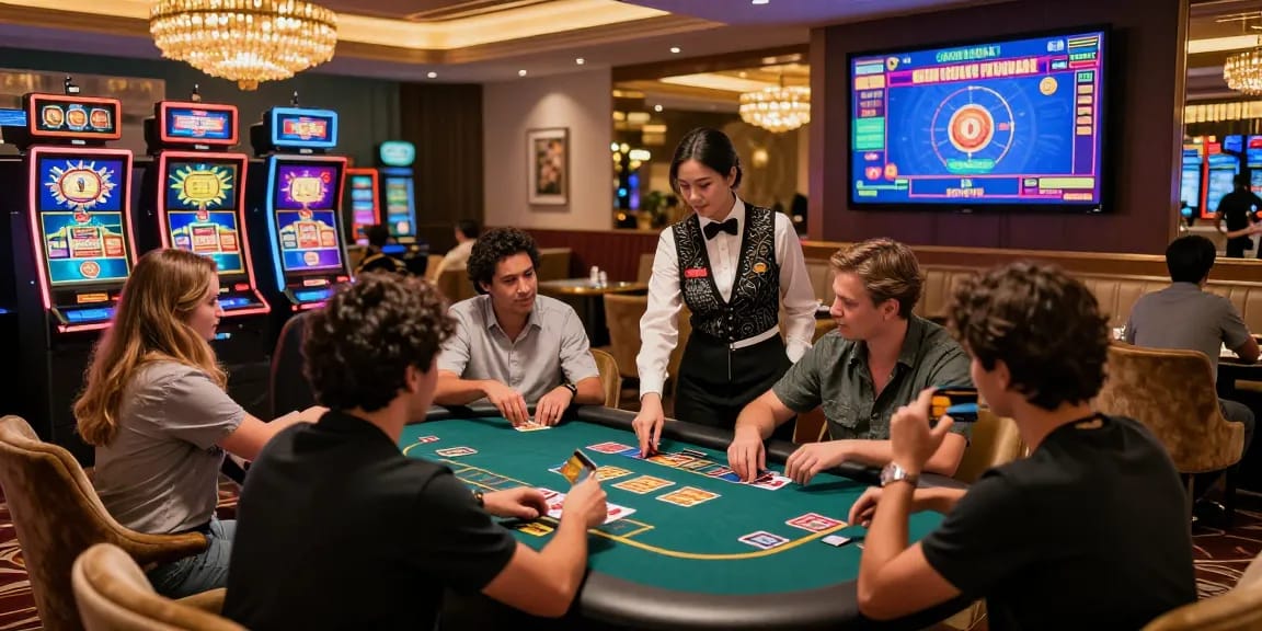 Dynamic credit card casino scene illustrating exciting gameplay at listed at scoarch.org.uk with players enjoying card games and instant deposits.