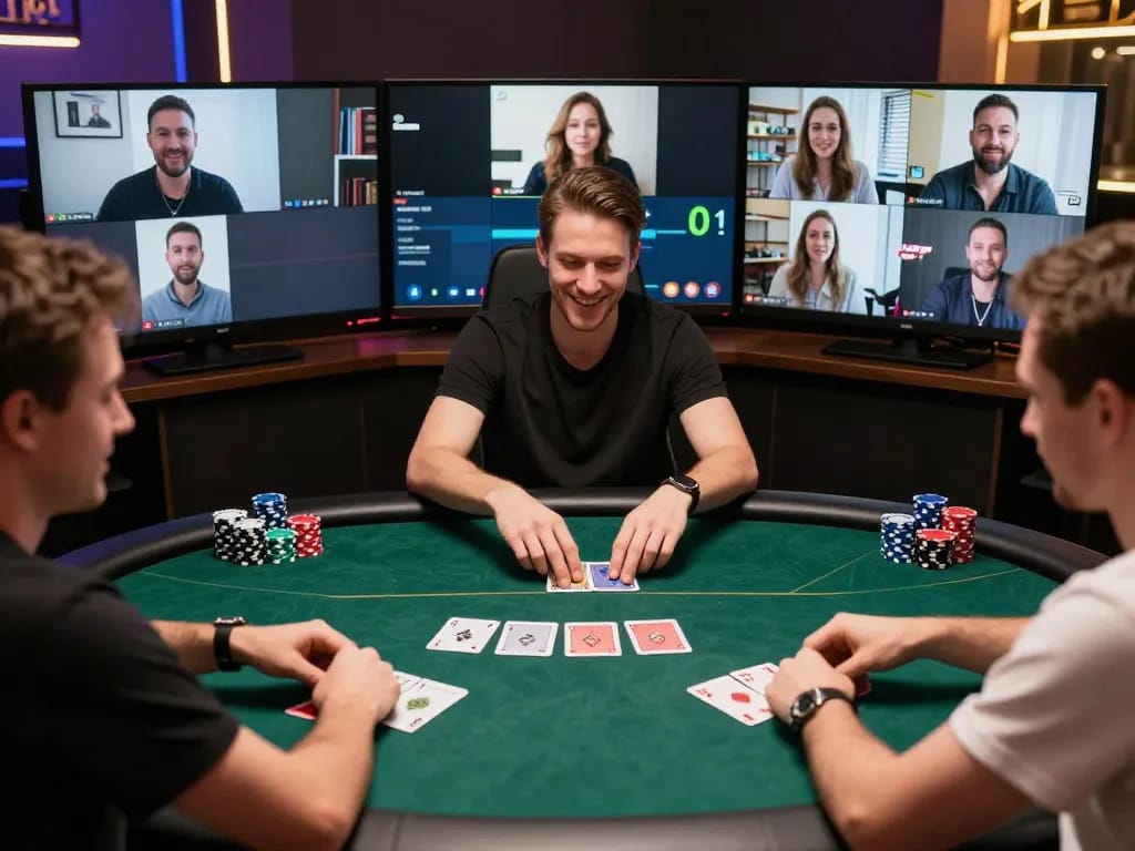 Engaging online poker game scene with players enjoying Alternatif Dewapoker on their screens.