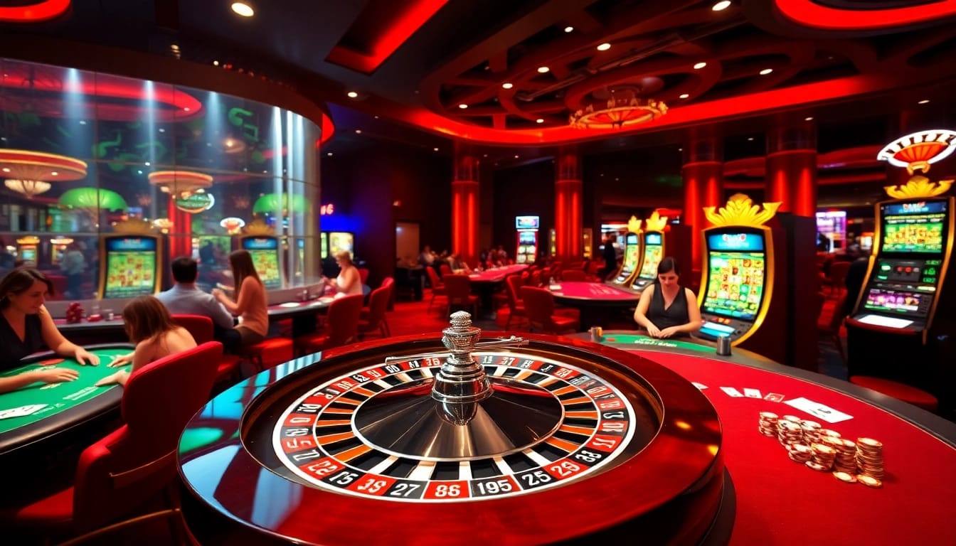 Players enjoying games at a vibrant casino showcasing 789win excitement and luxury.