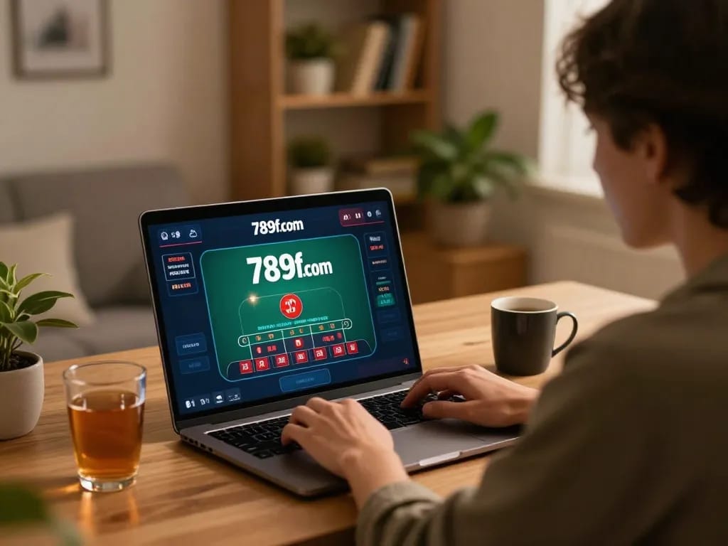 Playing live blackjack at 789f.com, showcasing an engaging online gaming experience in a cozy setting