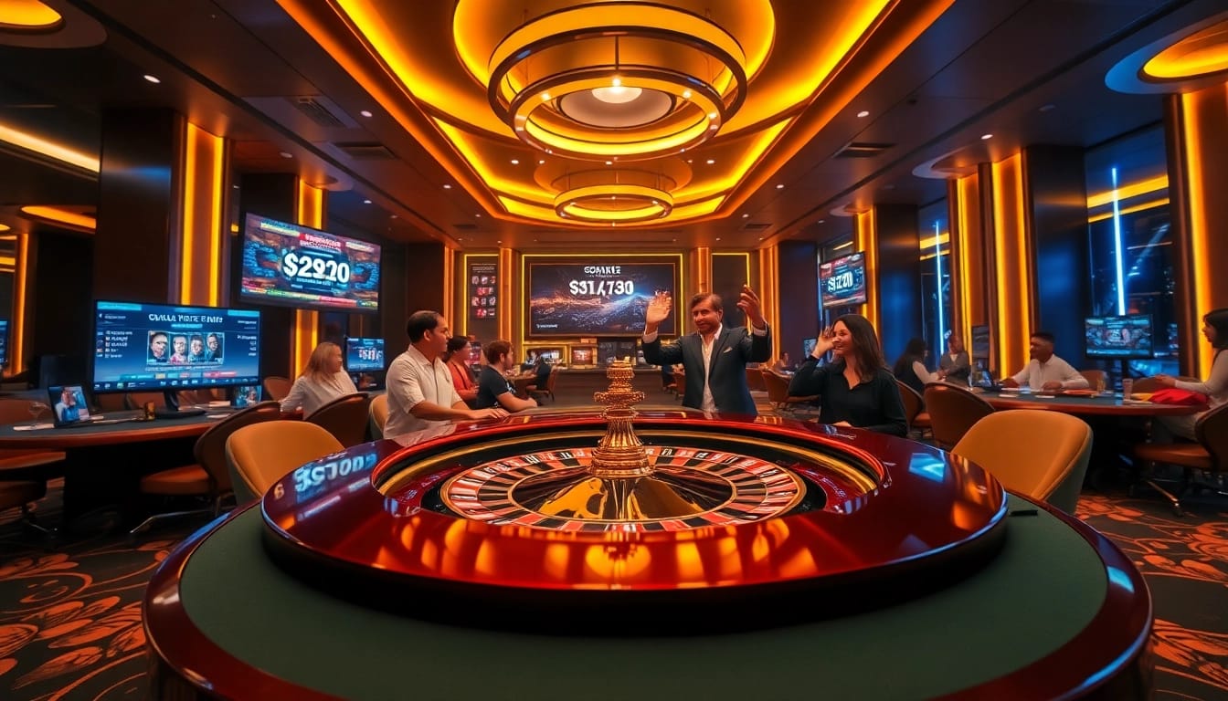 KJC online gaming environment featuring a live casino setup with players and luxurious decor.