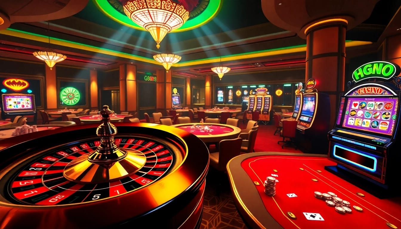 Experience thrilling gambling with GG88 media showcasing roulette, poker, and slot machines.