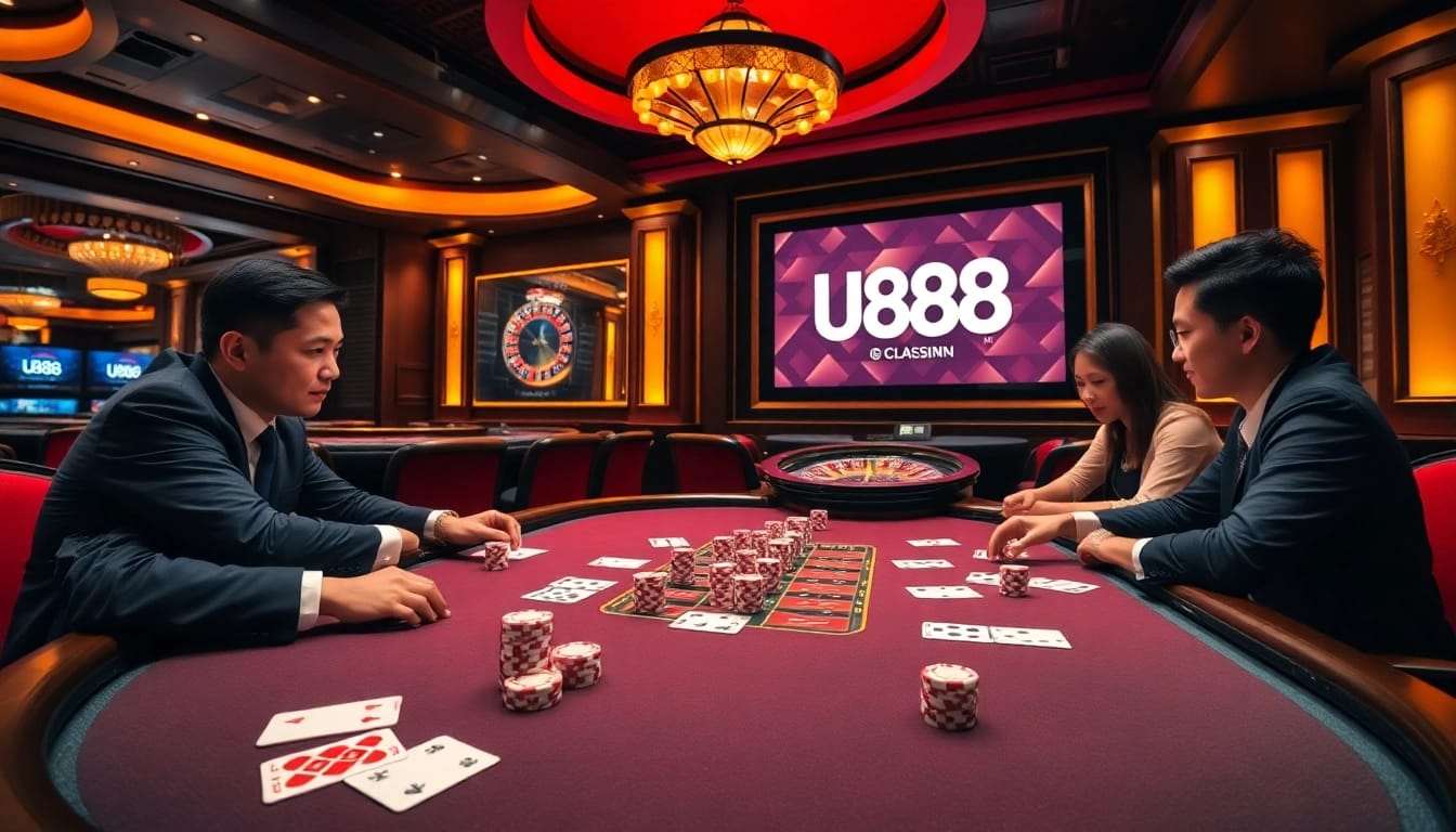 Experience the thrill of U888 with engaging poker action and vibrant casino elements.