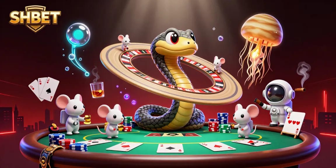 Experience thrilling games with SHBET as astronaut mice bet on a roulette wheel of Saturn.