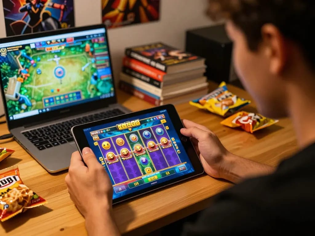 Engaging moment of a player enjoying slot88 online gaming with colorful graphics displayed