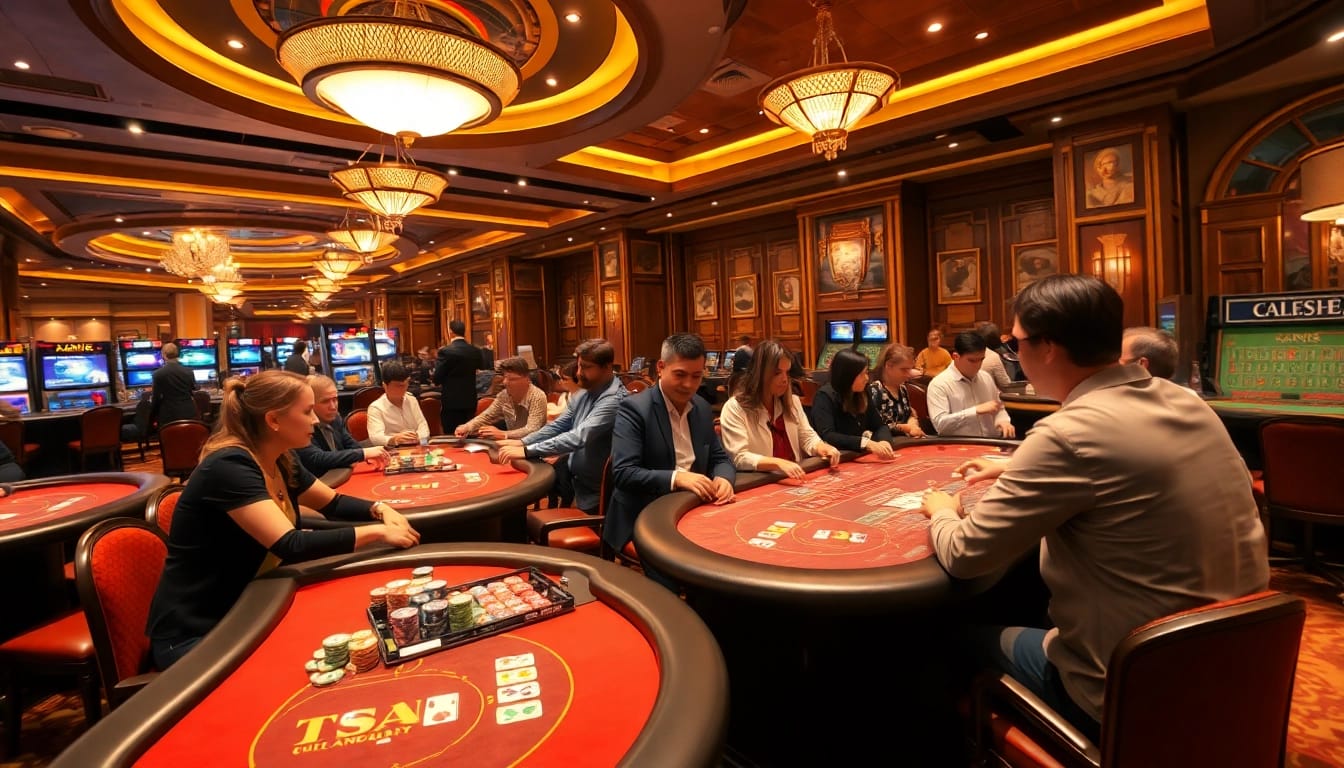 Erlebe thrill beim casino spielen in einem lebhaften Casino voller Farben und Spieler.
