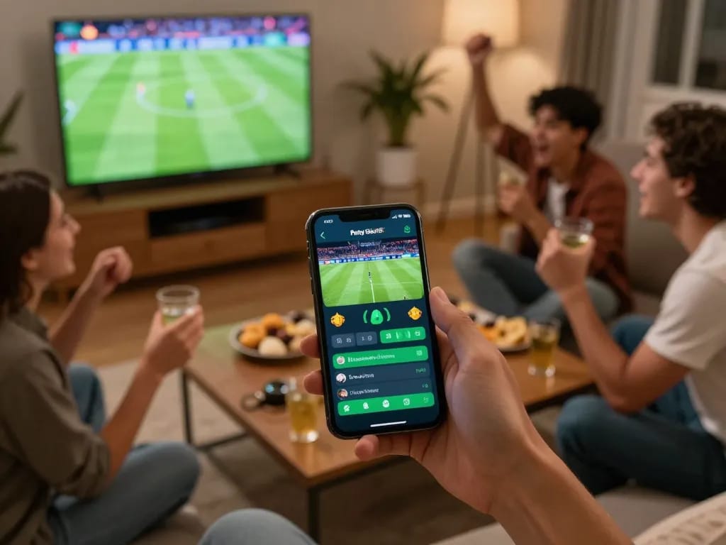 Enjoying Parlay Skor88 live sports betting on a smartphone during a soccer match.