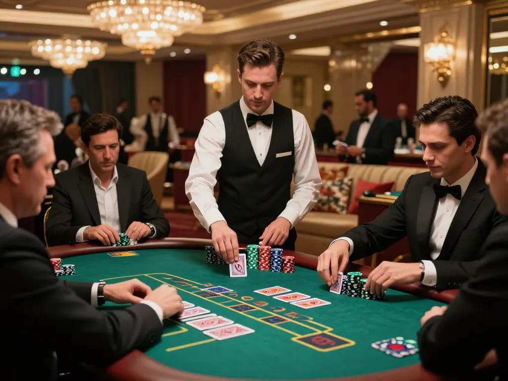 Players engaged in a high-stakes game at TK999 casino blackjack table, showcasing strategic play and tension.