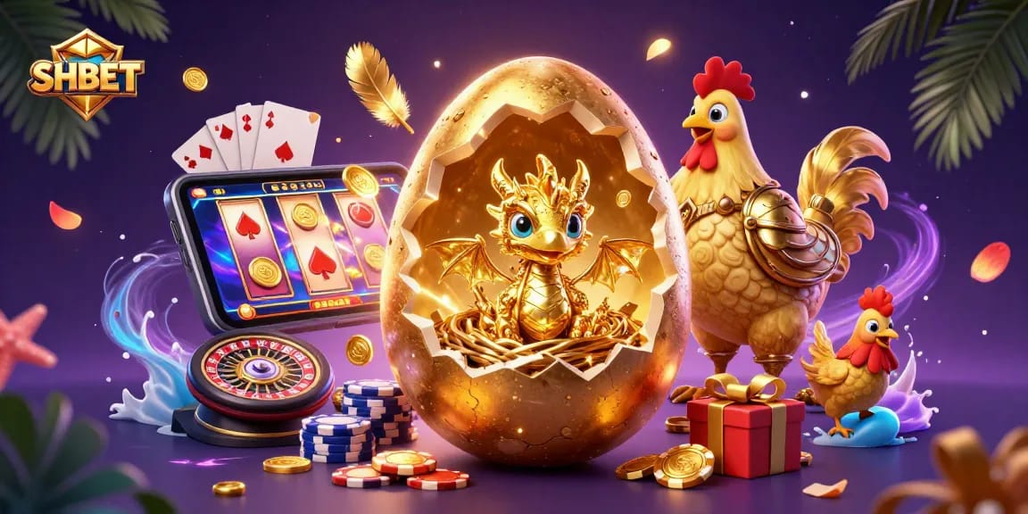 Experience the excitement of SHBET with a stunning golden dragon, poker chips, and vibrant casino elements.