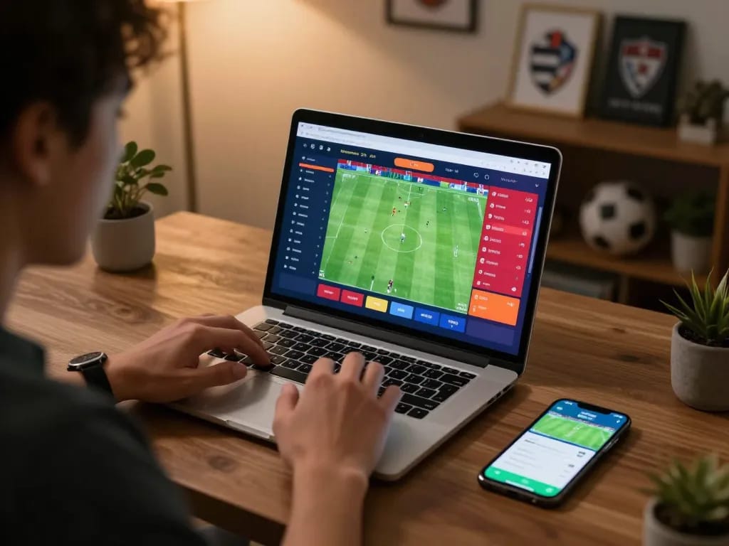 Soi Kèo user analyzing soccer statistics on laptop for strategic betting decisions