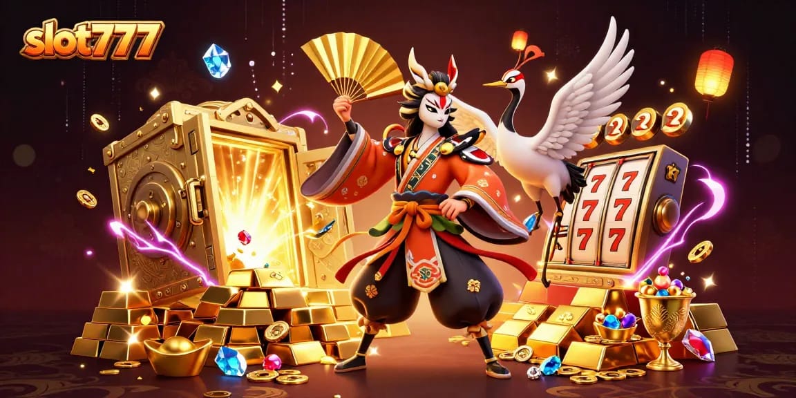 Spin the reels of slot777 with vibrant gems and riches in this dynamic casino illustration.