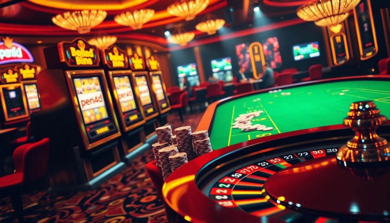 PEN4D slot machines lighting up the casino floor, inviting excitement for gamblers.