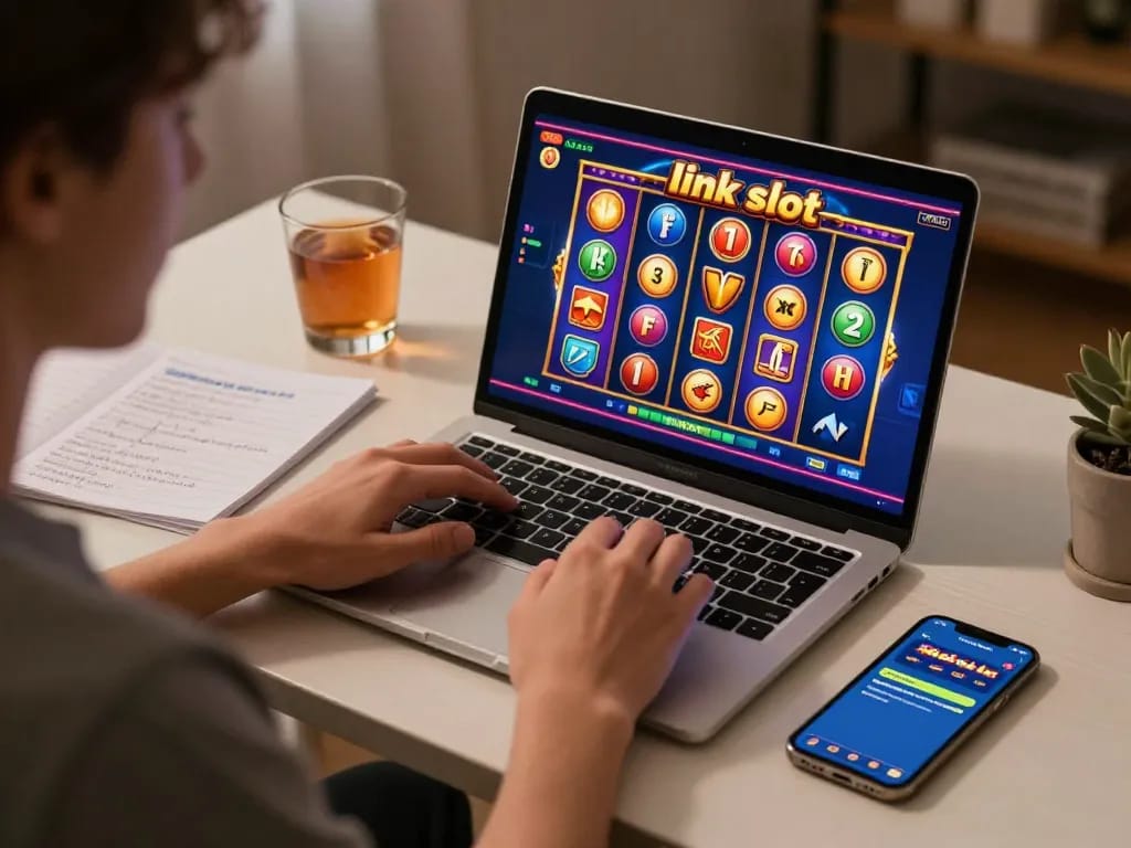 Engaging gameplay on link slot displayed on a laptop during a cozy gaming session.