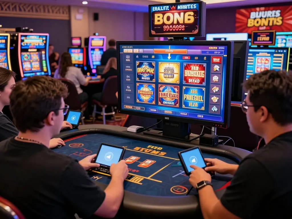 Alev Casino Telegram players interacting in a vibrant online casino with live dealer games and colorful promotions.