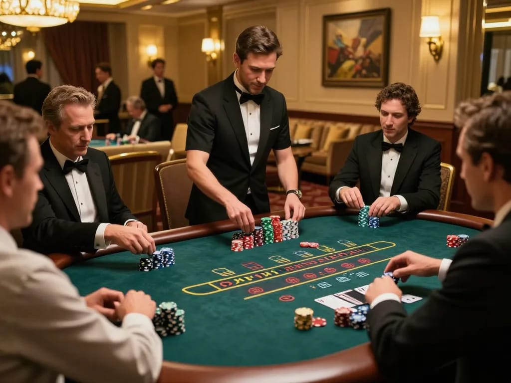 Experience the excitement of iwin at a blackjack table with players engaged in action.
