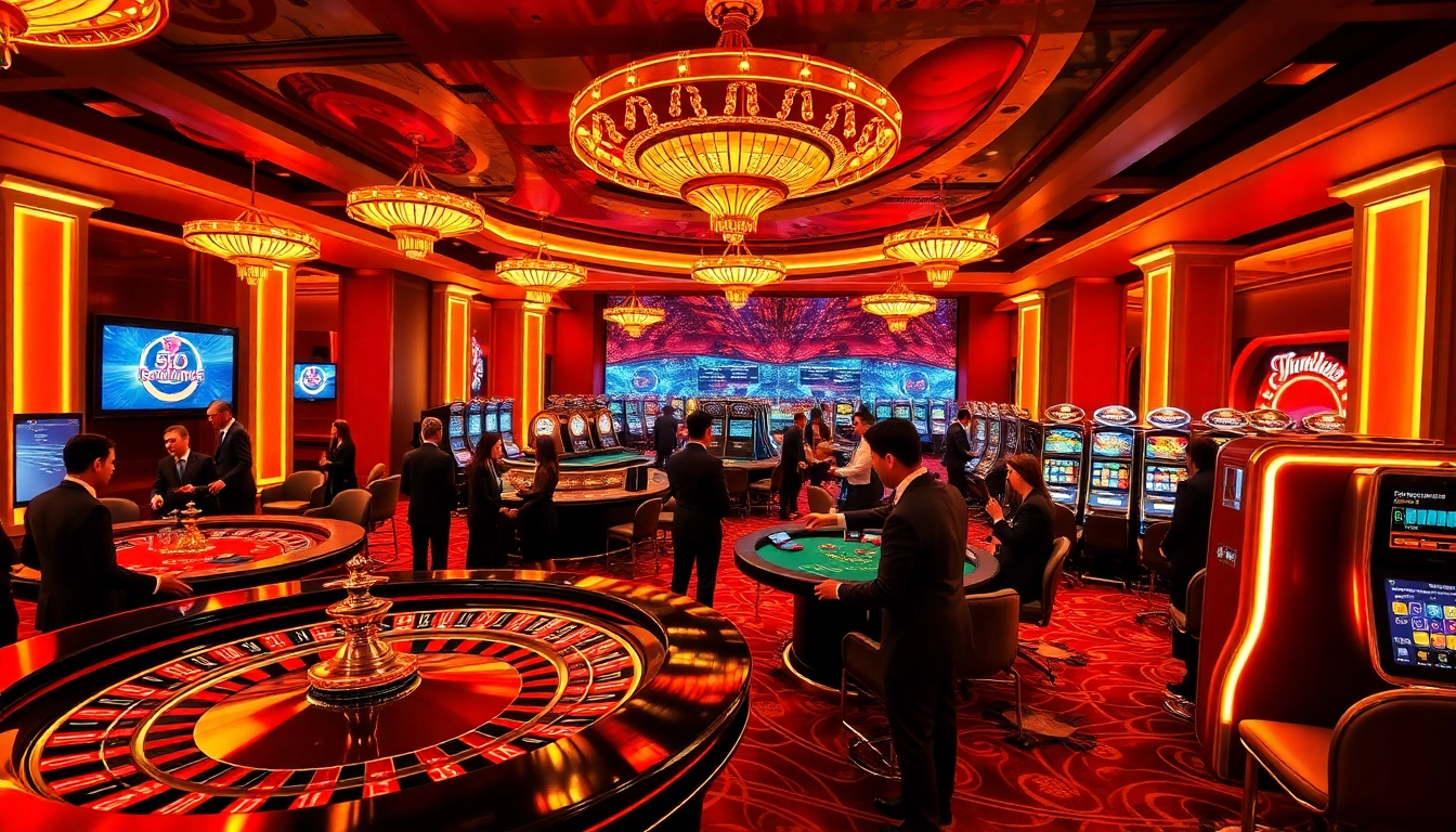 S 8 players engaging in thrilling casino games under luxurious gold and red lights.