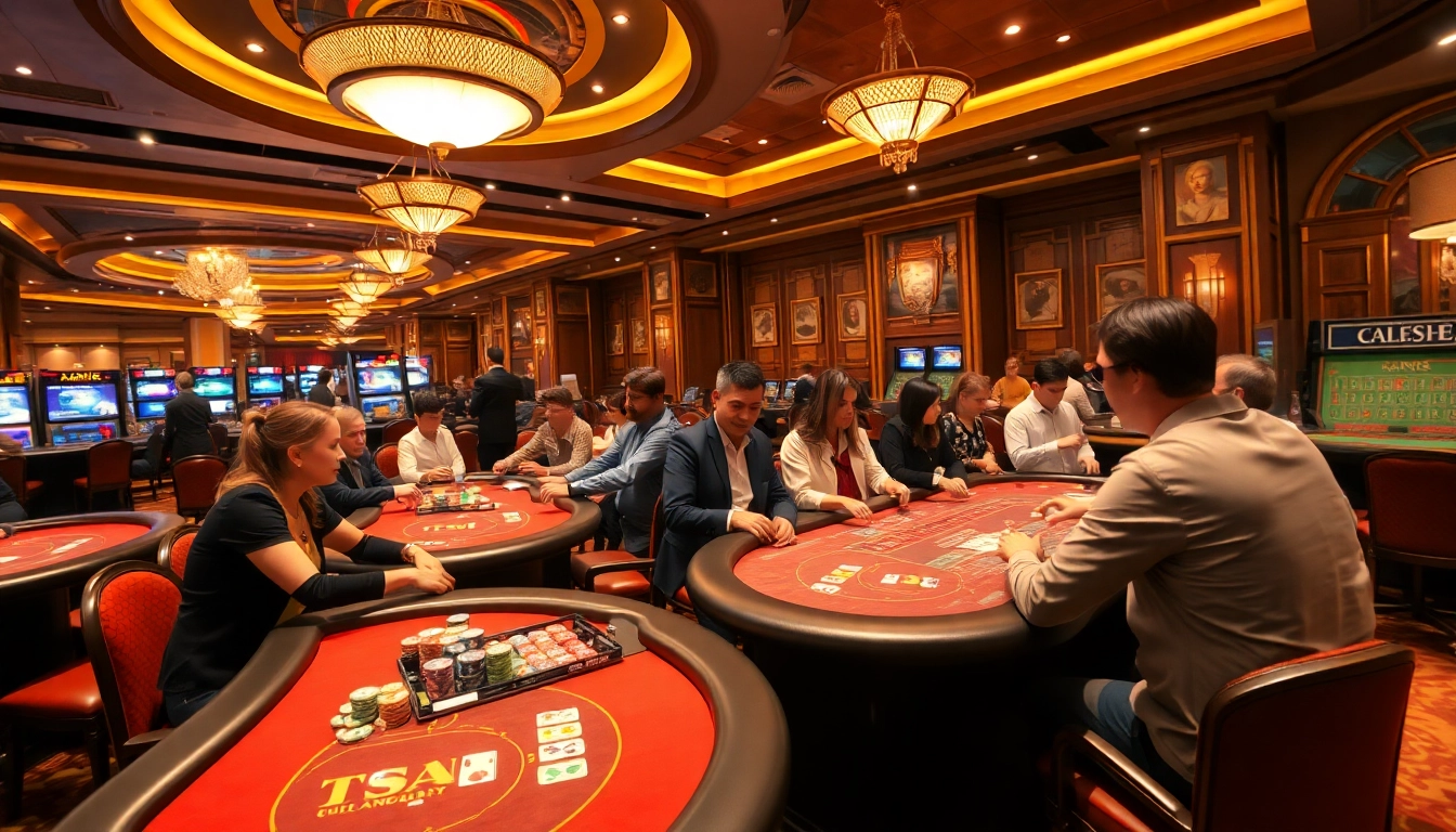 Erlebe thrill beim casino spielen in einem lebhaften Casino voller Farben und Spieler.