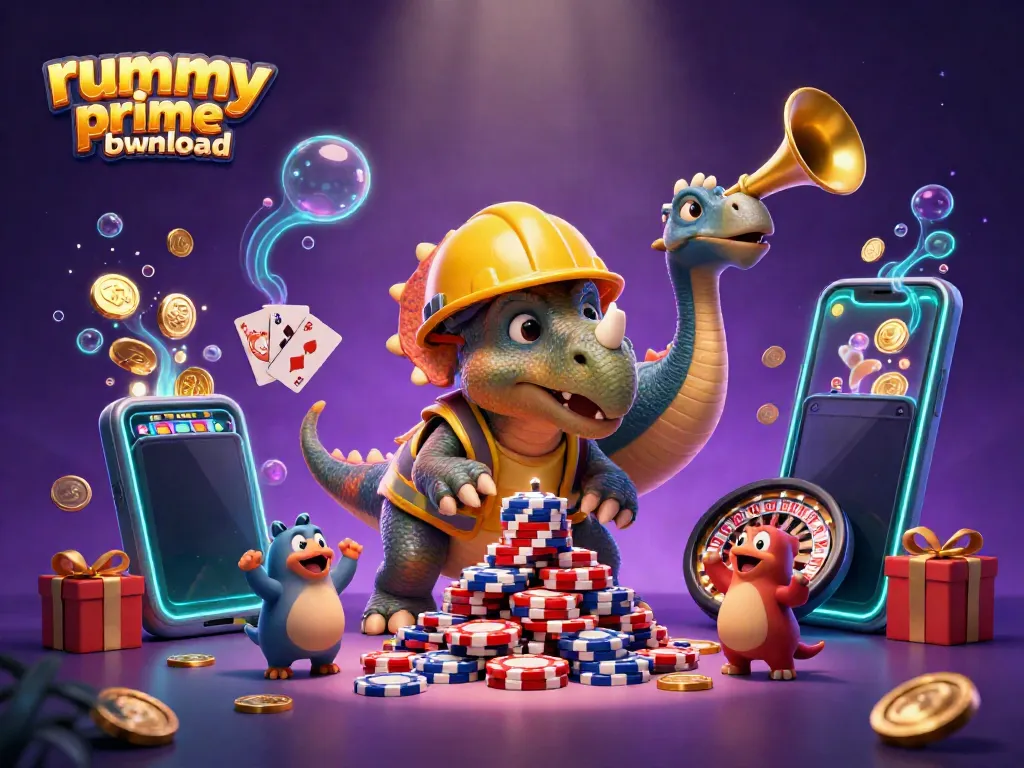 Experience Rummy Prime download with dynamic visuals of a playful dinosaur-themed gaming scene.