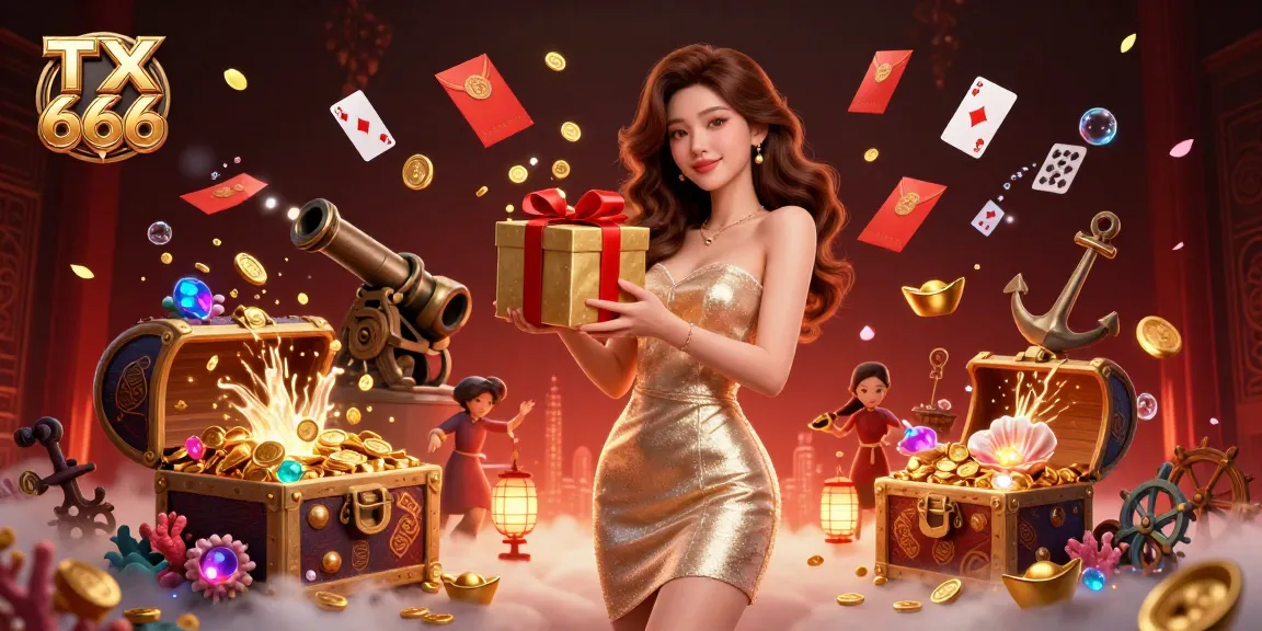 Engage with TX 666 at a festive Lunar New Year-themed casino, showcasing vibrant game elements and characters.