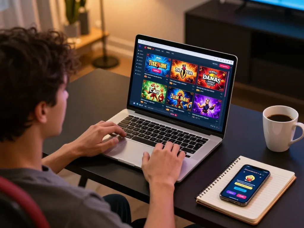 Engaged player analyzing strategies on fabet platform during an online casino session