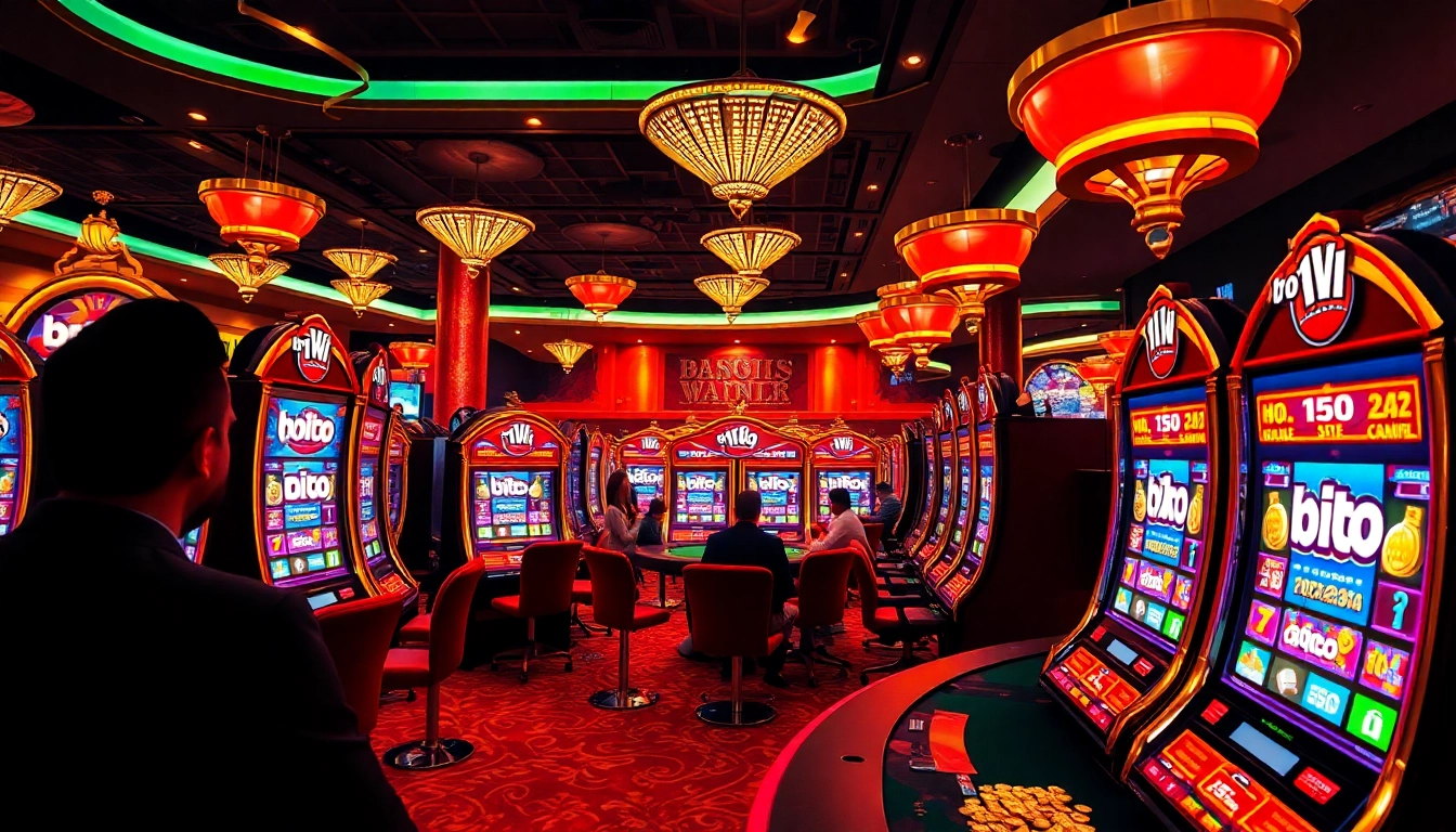 Experience the thrill of winning at bro138's exciting slot machines in a vibrant casino setting.