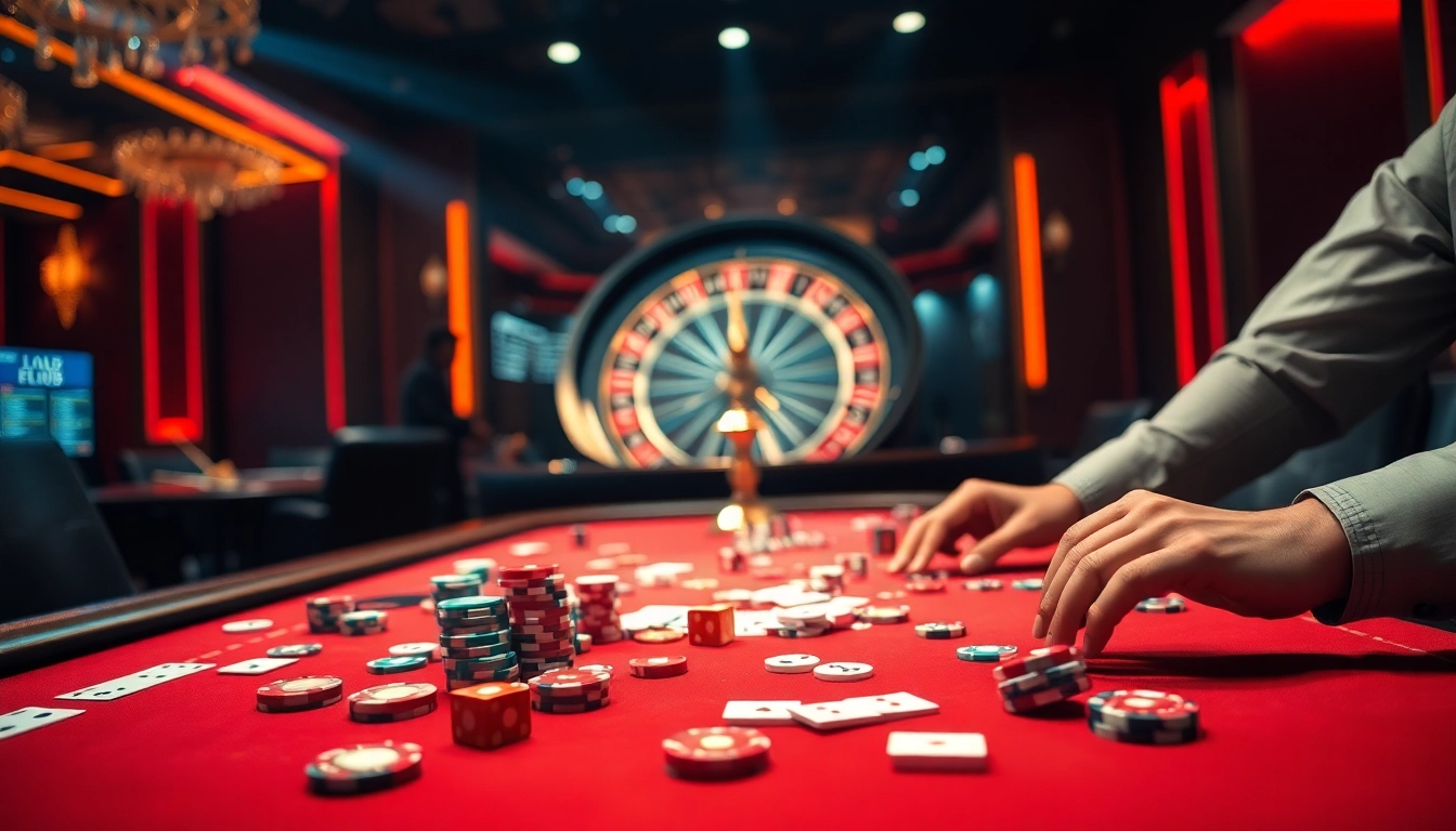 Engaging in an exciting game at B52 Club casino, showcasing lively gameplay with colorful casino chips and cards.