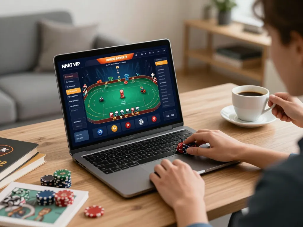 Engage with your strategy at https://nhatvip1.jp.net/ by playing poker in a cozy home office setting.