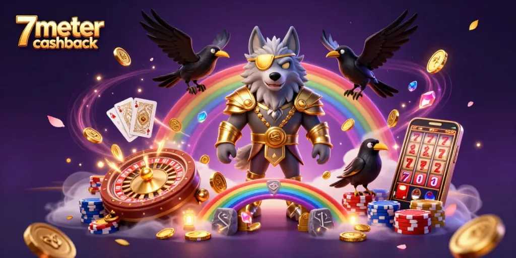 Experience 7meter cashback offers with Odin and his ravens amidst casino-themed glory.