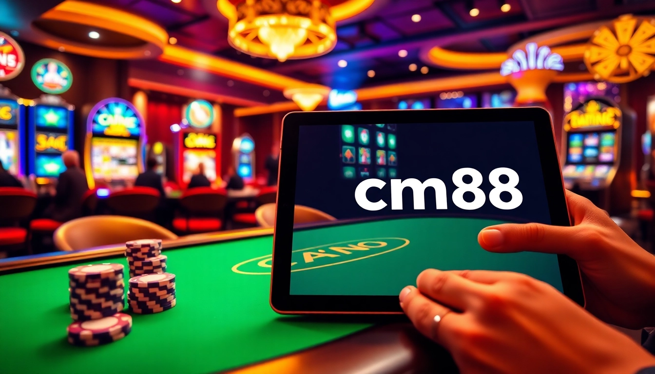 Experience thrill at Nhà cái cm88 with an exciting poker table setting in a vibrant casino atmosphere.
