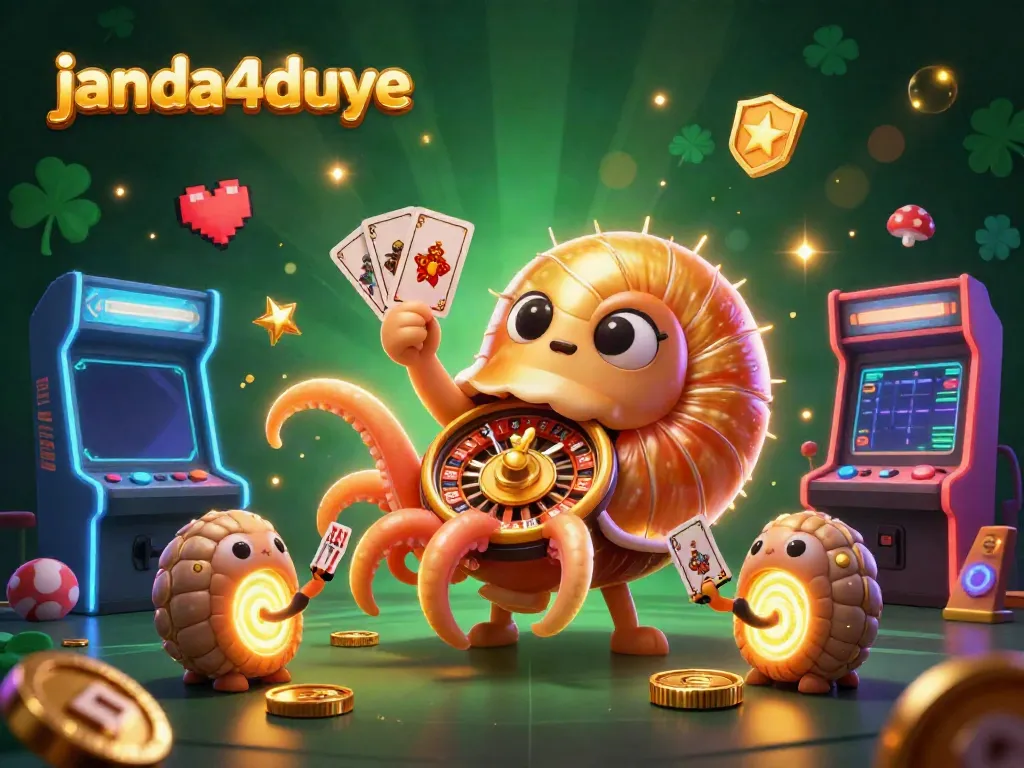 Janda4duye menghadirkan mesin slot 3D dan kartu bermain, menggambarkan sensasi bermain judi di dunia kasino.